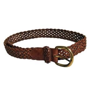Ann Taylor Women's Brown Woven Leather Belt Medium Medium 36" Long 1.5" Wide